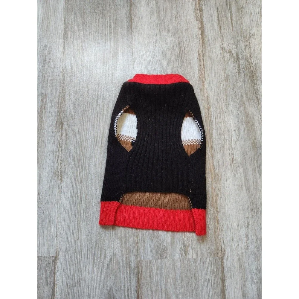 Meijer Christmas Dog Knit Sweater Black Red Reindeer Stretch Cozy Pet Sz S EUC